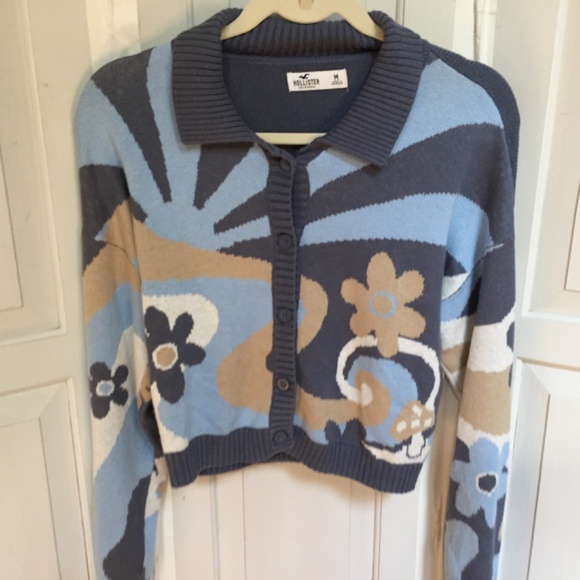 Hollister Blue and Tan Patterned Cardigan - Picture 3 of 15